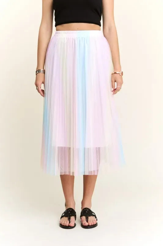 ADORA Unicorn Pleated Mesh Flare Midi Skirt