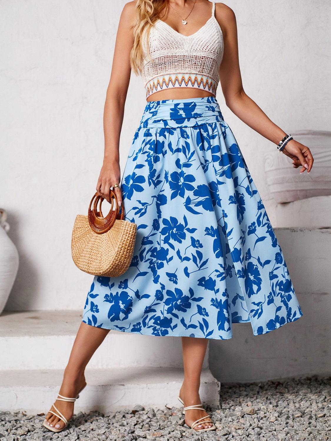 Slit Printed Midi Skirt Ultra marine