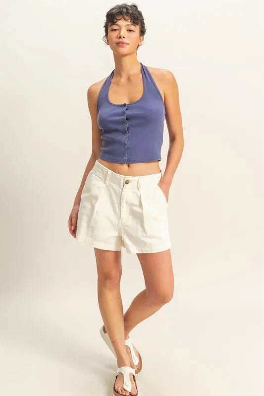 HYFVE Halter Neck Buttoned Washed Top