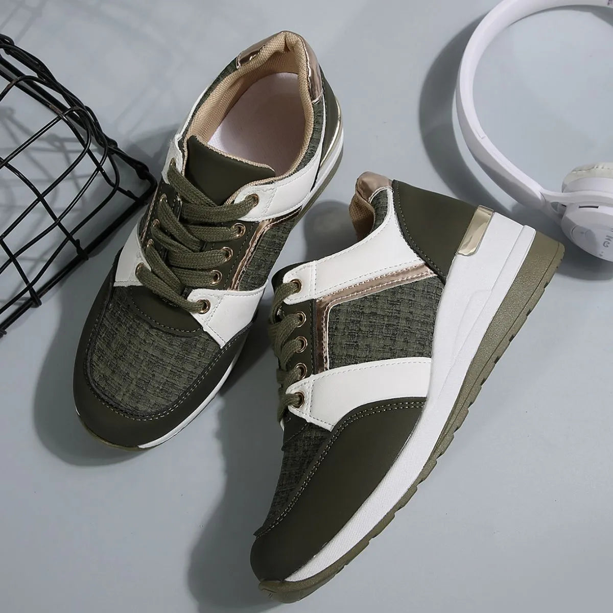 Round Toe Platform Sneakers Army Green