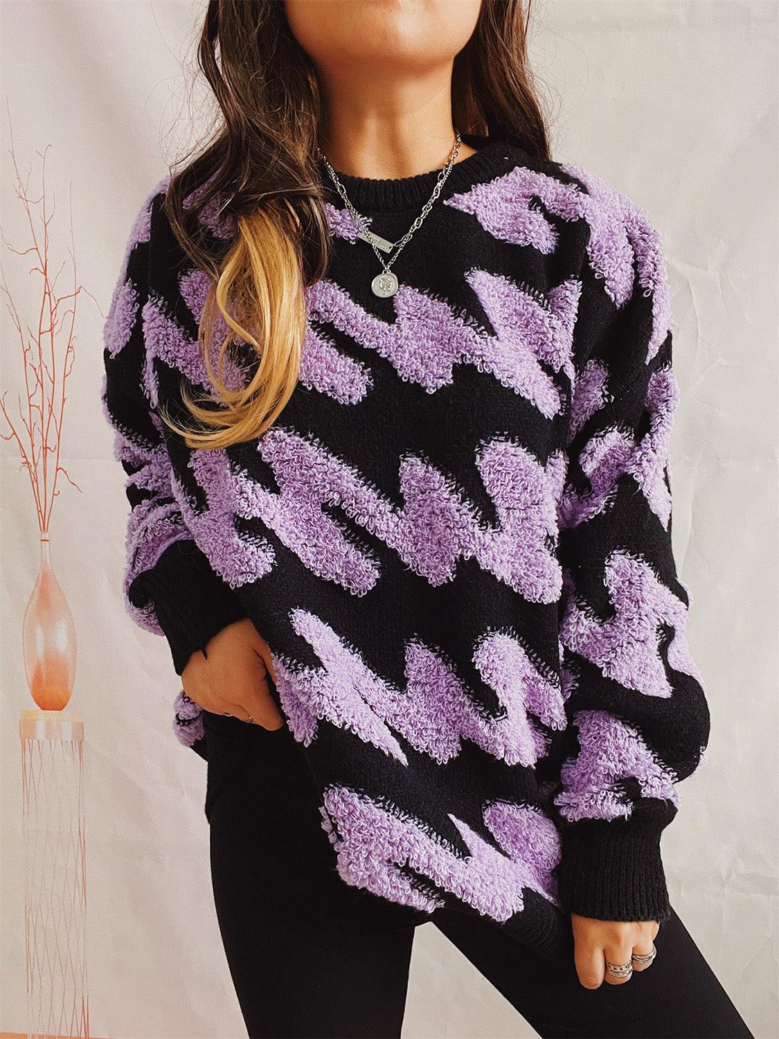 Ribbed Striped Dropped Shoulder Sweater Lavender