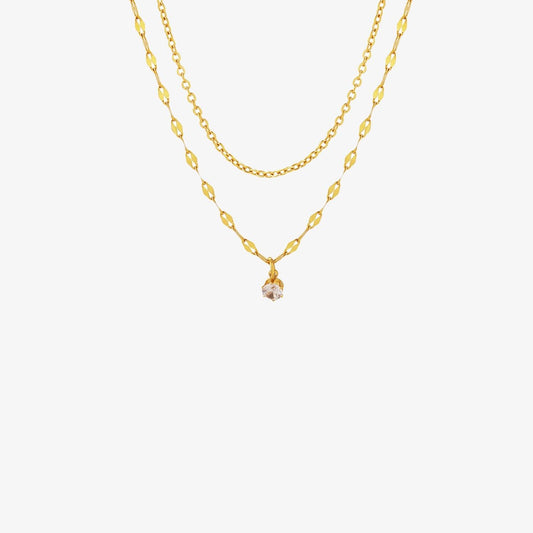 Titanium Steel Double-Layered Necklace Gold One Size