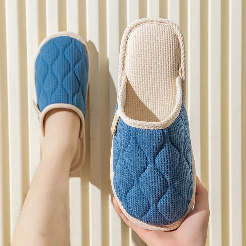 Round Toe Flats Slippers Blue