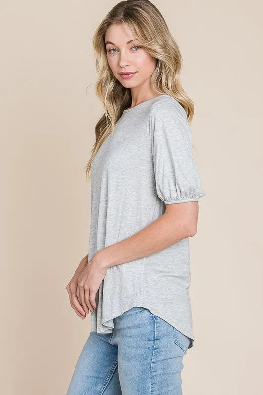 BOMBOM Round Neck Puff Sleeve T-Shirt