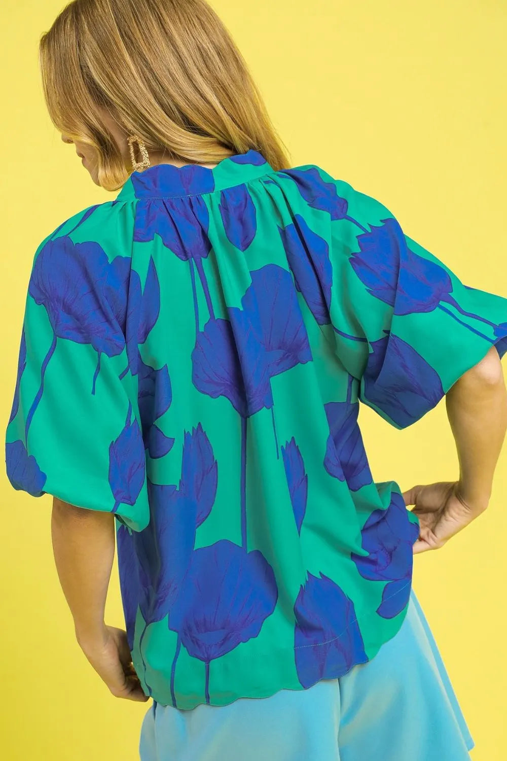 Umgee Floral Print Relaxed Fit Summer Blouse