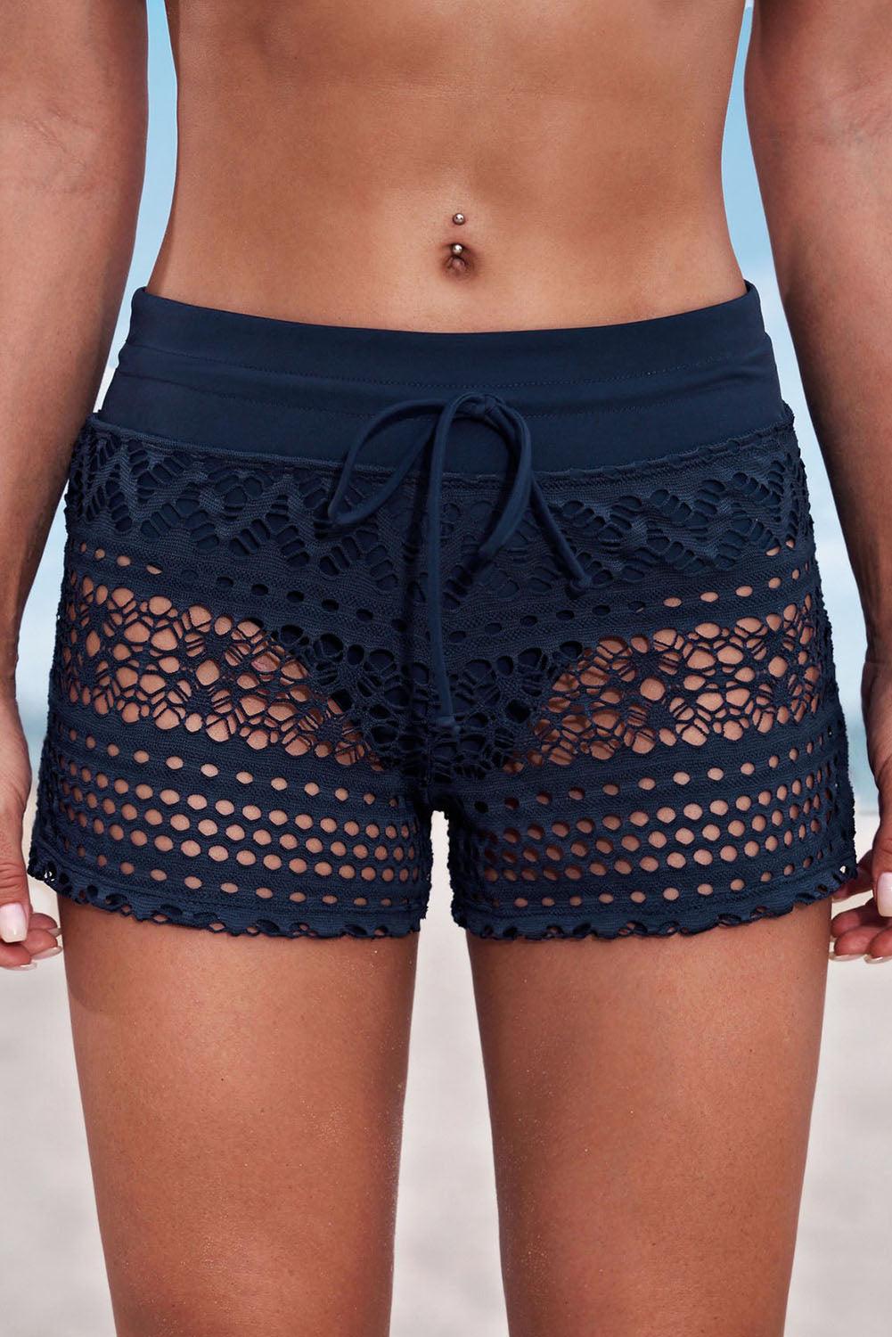 Full Size Drawstring Waist Swim Shorts Blue