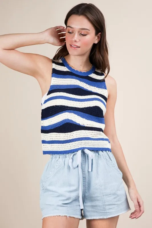 VERY J Multi Color Stripe Knit Crop Tank