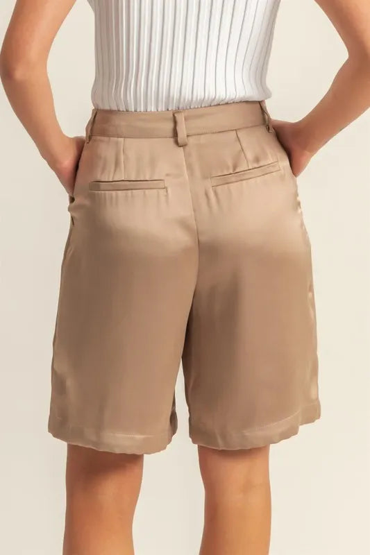 HYFVE High-Waist Pleated Satin Shorts
