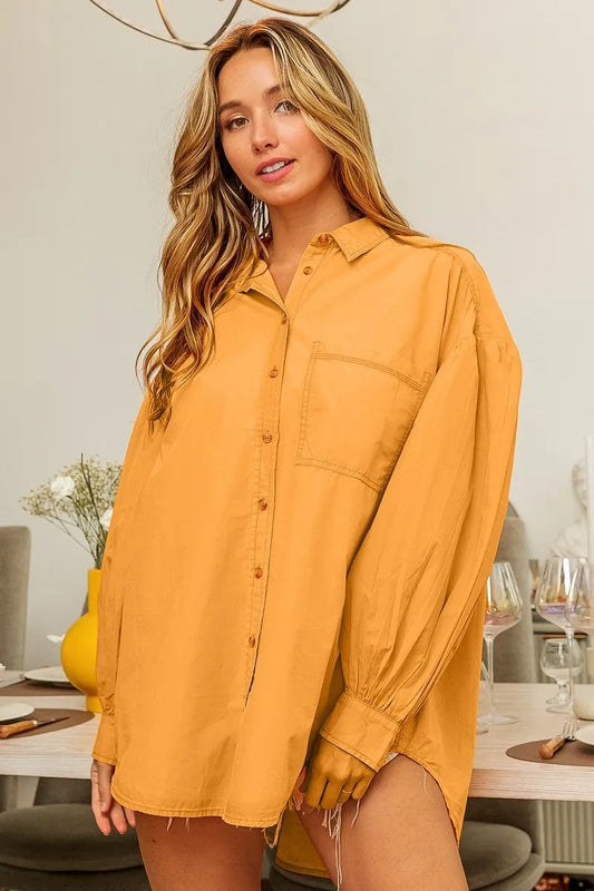 BiBi Vintage Washed Gathered Sleeve Oversized Shirt