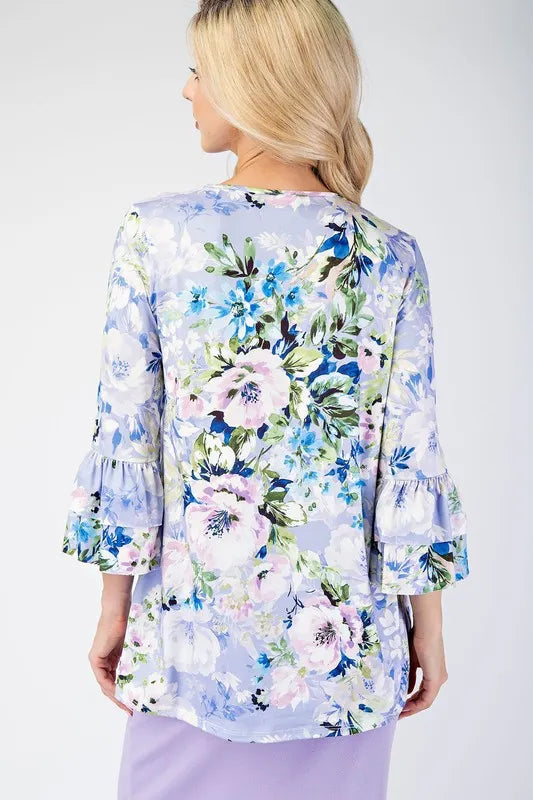 Celeste Full Size Floral Layering Tops with None Slip Sleeves Plus Size