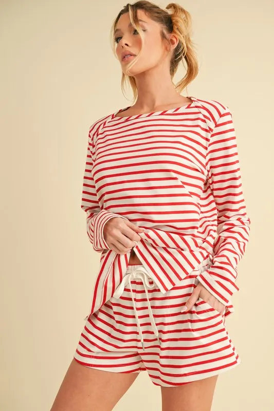 Aemi+Co Drawstring Contrast Striped Shorts