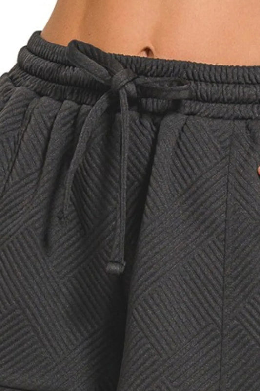 Zenana Textured Knit Jacquard Drawstring Shorts