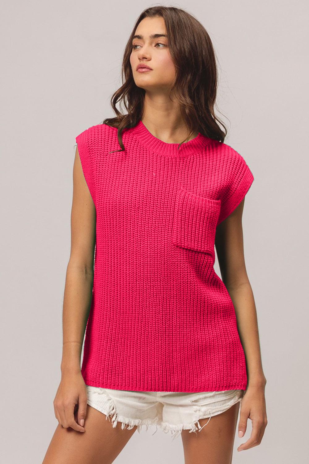 BiBi Patch Pocket Sweater Top with Cap Sleeves