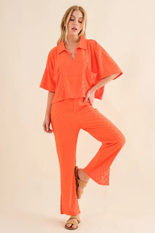 And The Why Brushed Texture Checker Board Pattern Casual Top