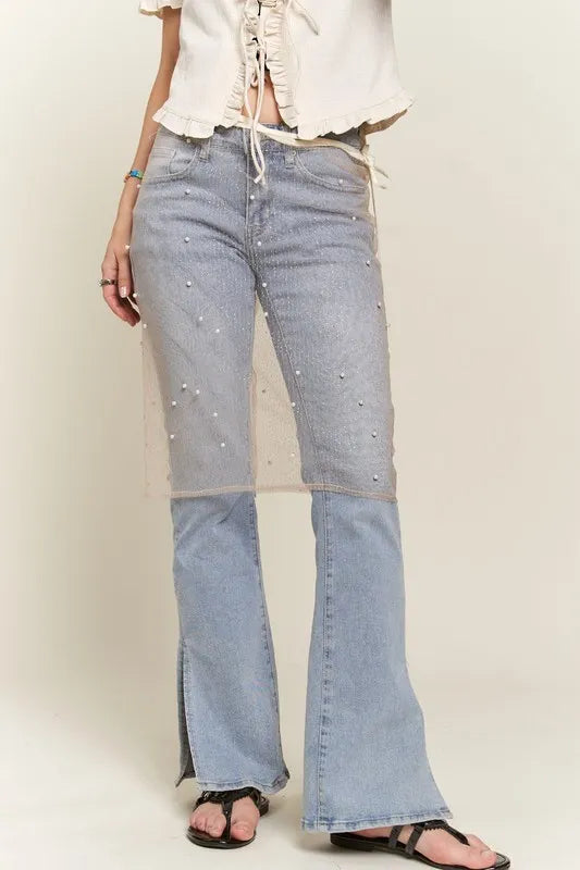 ADORA Pearl Accent Glitter Mesh Layered Cover-Up Skirt