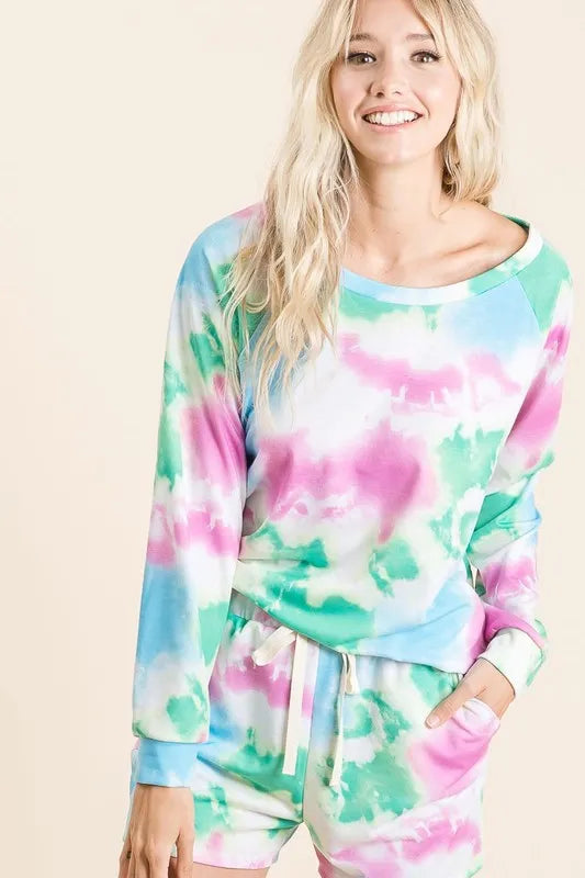 BiBi Tie Dye French Terry Top and Shorts Set