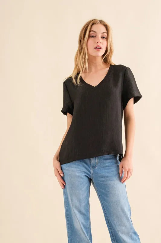 And The Why Textured Woven Short Sleeve T-Shirt