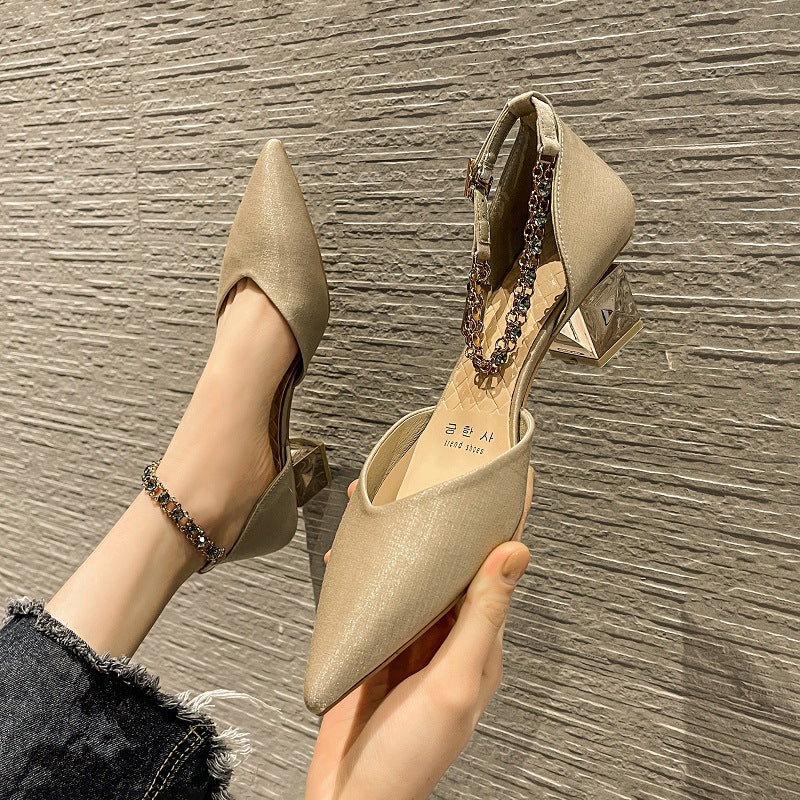 Point Toe Block Heel Pumps