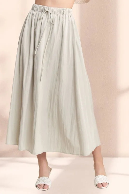 ADORA Drawstring Waist Crinkle Maxi Skirt KHAKI