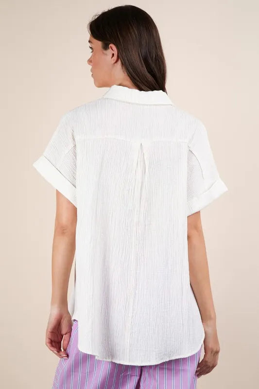 VERY J Oversized Dolman Sleeve Crinkled Woven Shirt
