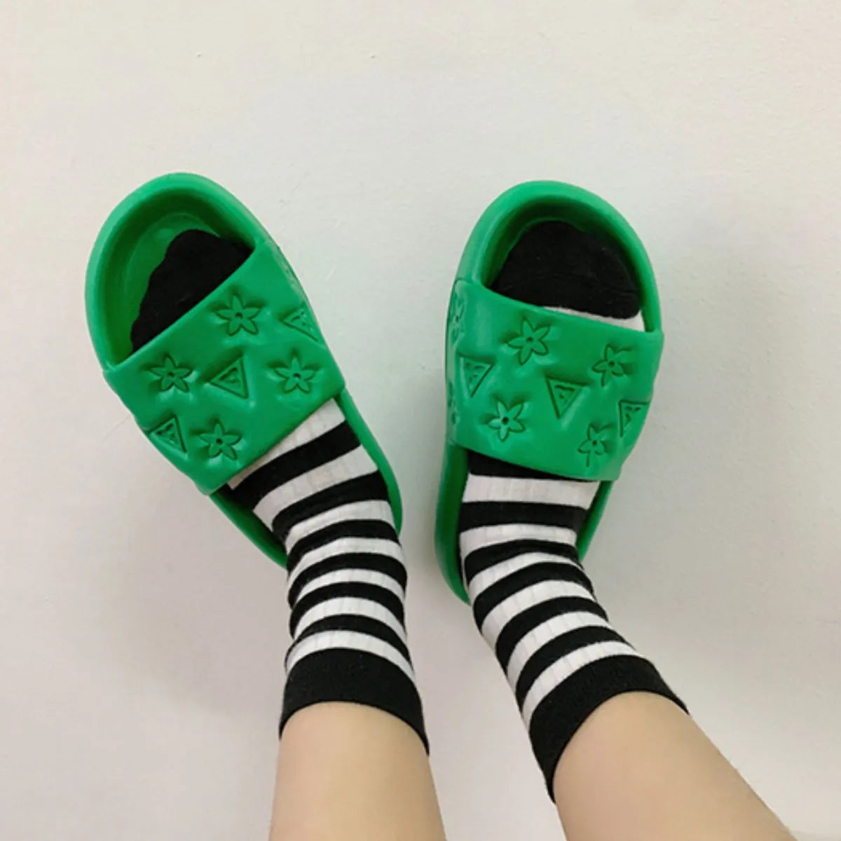 Open Toe Platform Slippers Green