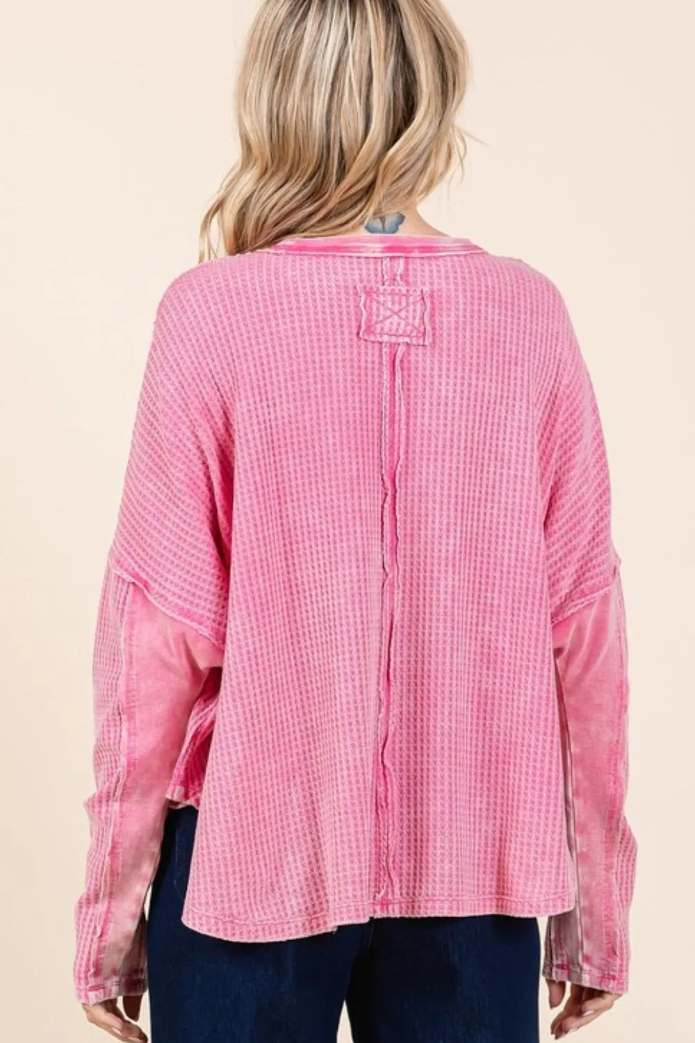 Mittoshop Waffle-Knit Exposed Seam Round Neck Top
