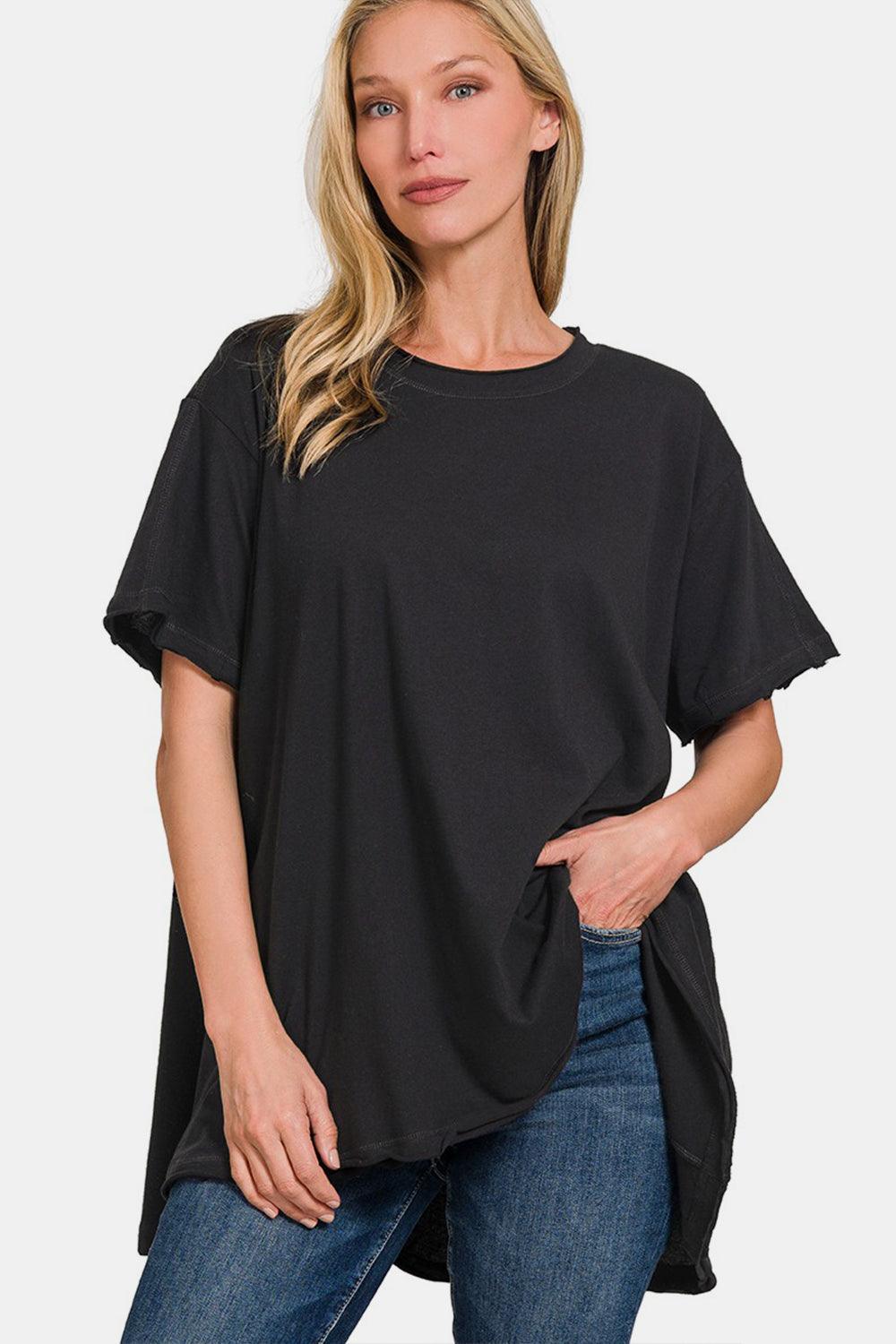Zenana Round Neck Short Sleeve T-Shirt Black