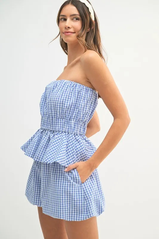 MABLE Gingham Tube Top and Shorts Set