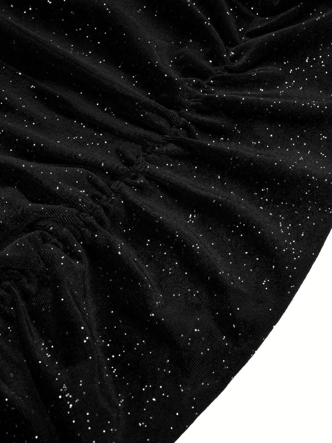 Glitter Ruched Cowl Neck Dress for Effortless Glamour