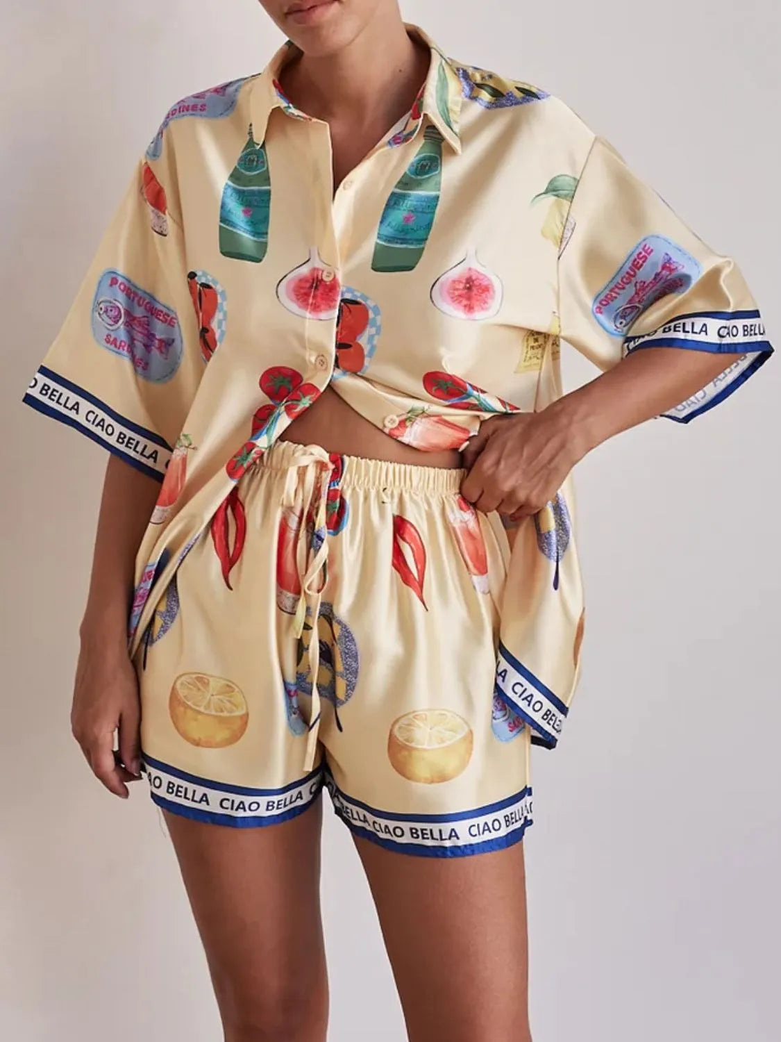 Printed Button Up Top and Shorts Set