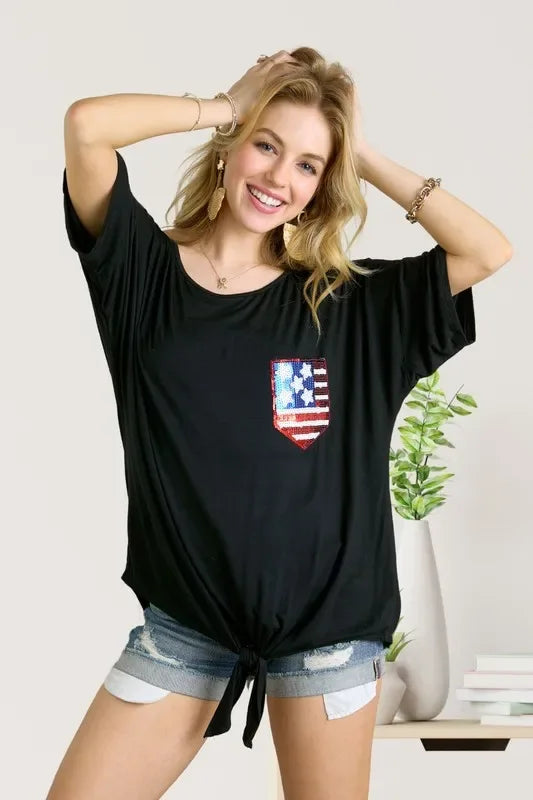 ADORA Sequin US Flag Pocketed Top