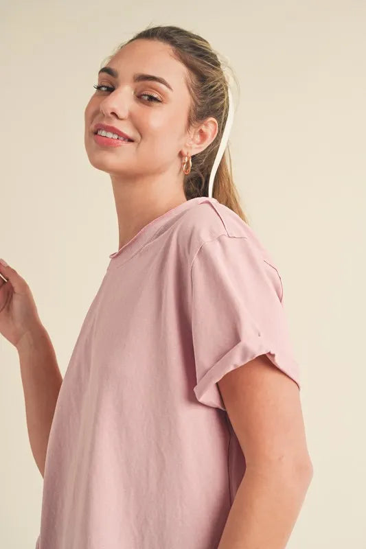 Aemi + Co Exposed Seam Round Neck Short Sleeve T-Shirt