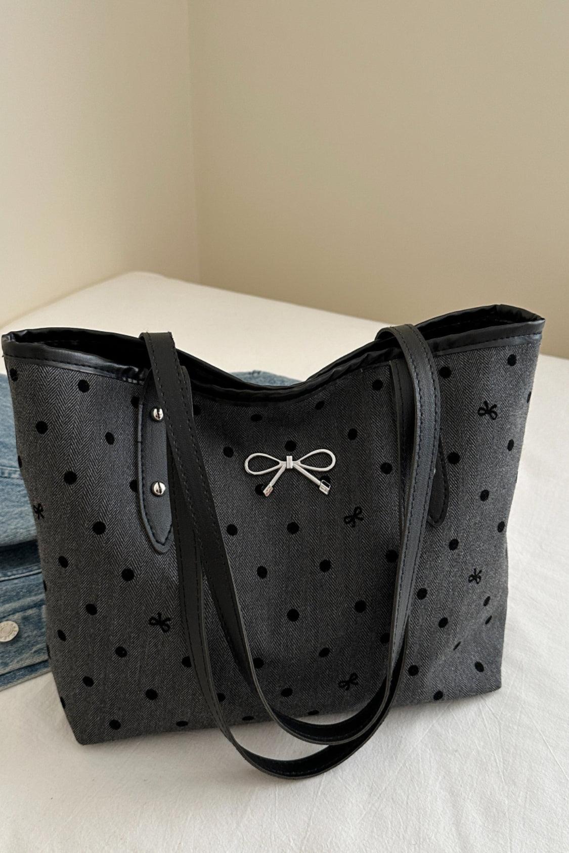 Bow Trim Polyester Tote Bag Bow One Size