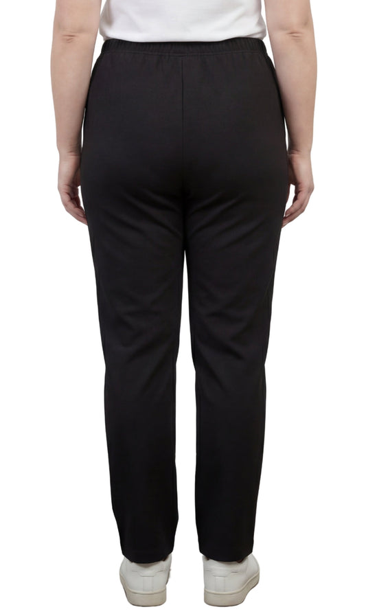 Womens Classic Poly Knit Pants - Pull On Slacks with Elastic Waist
