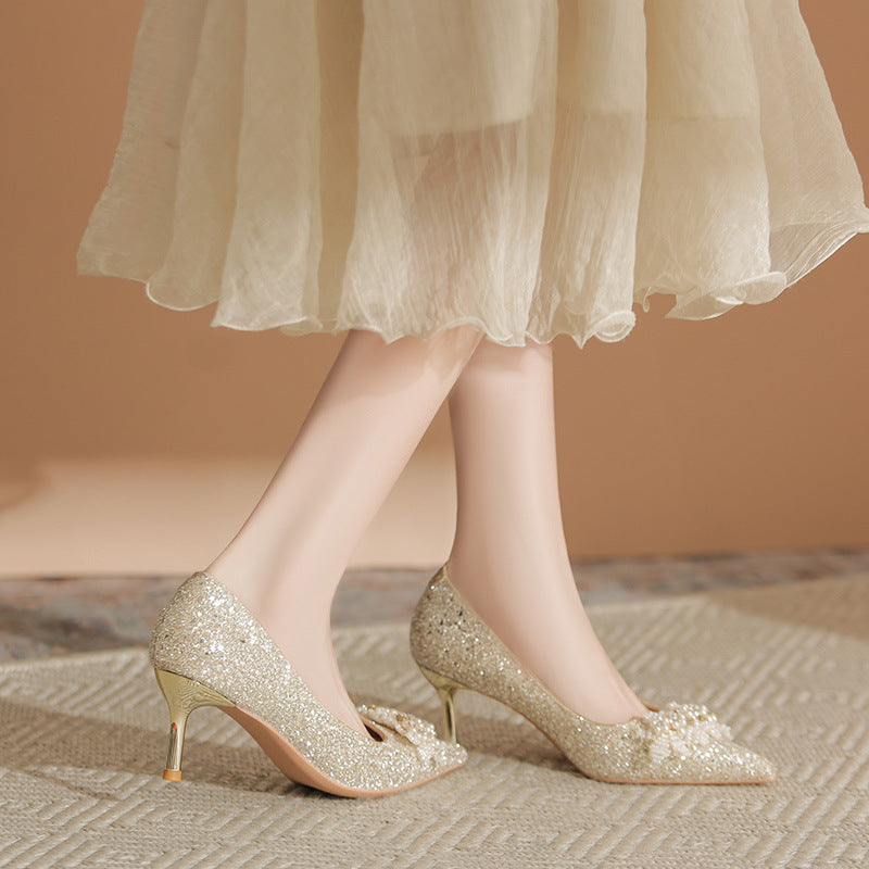 Pearl Detail Point Toe Pumps
