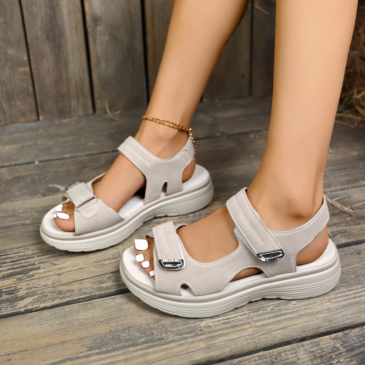 Peep Toe Platform Sandals Beige