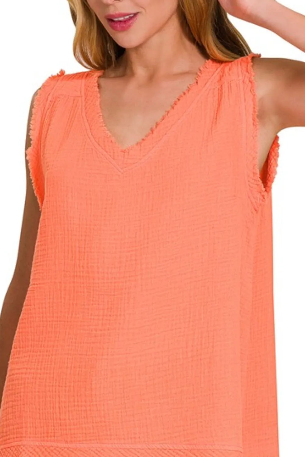 Zenana Double Gauze Raw Edge V-Neck Tank