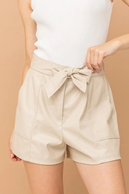 And The Why Faux Leather Shorts With Waist Ribbon