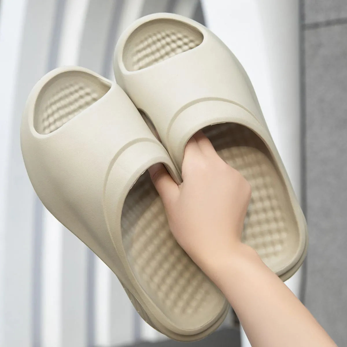 Open Toe Platform Slippers Apricot