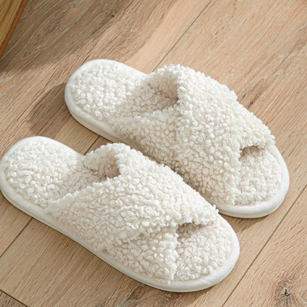 Open Toe Platform Slippers Beige