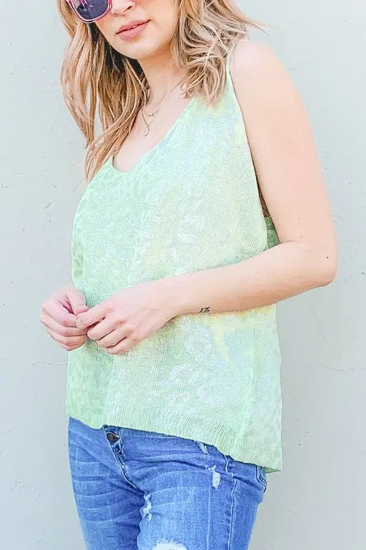 And The Why Leopard Foil Print Sleeveless Sweater Top