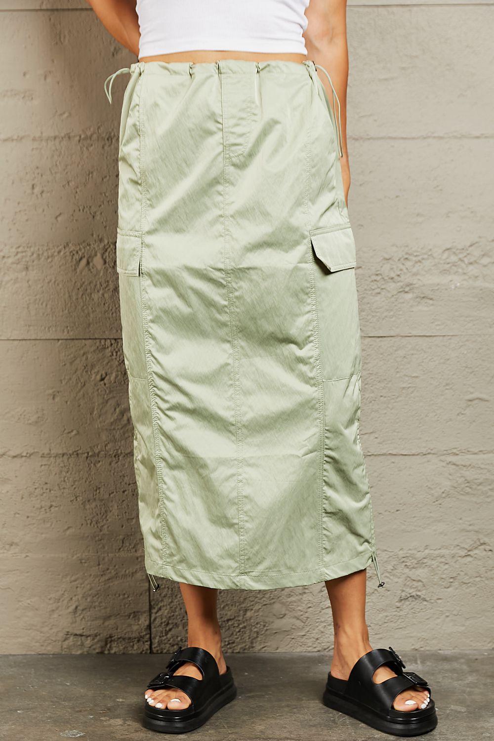 HYFVE High Waisted Cargo Midi Skirt for Women - Just In Time Fashion