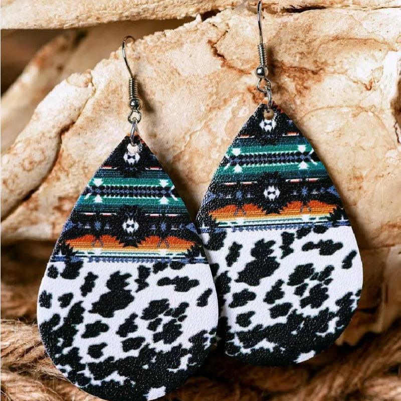 Teardrop Alloy Earrings Cow Print One Size