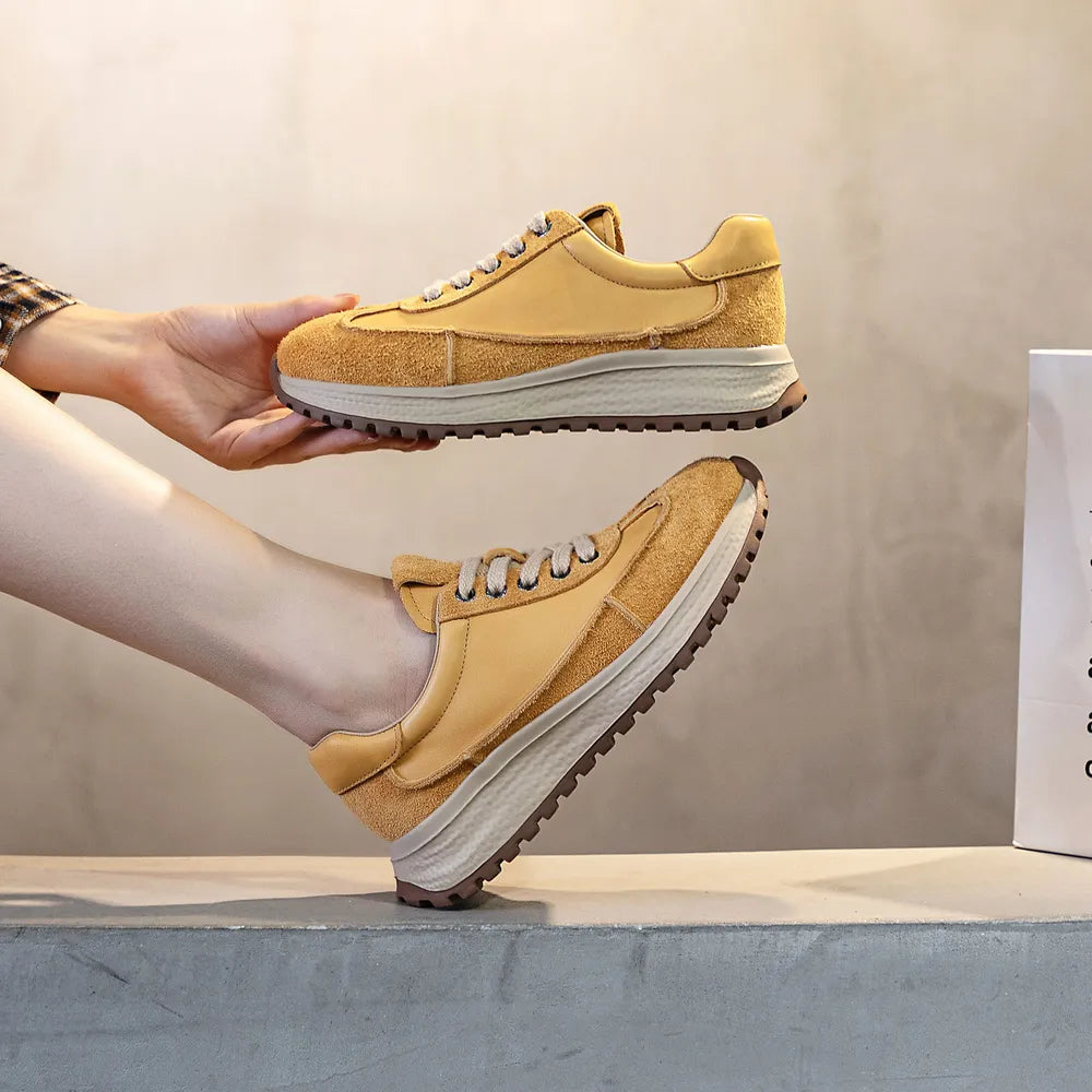 Lace Up Wedge Sneakers Mustard