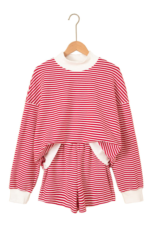 Stripe Oversized Mock Neck Sweatshirt & Shorts Set