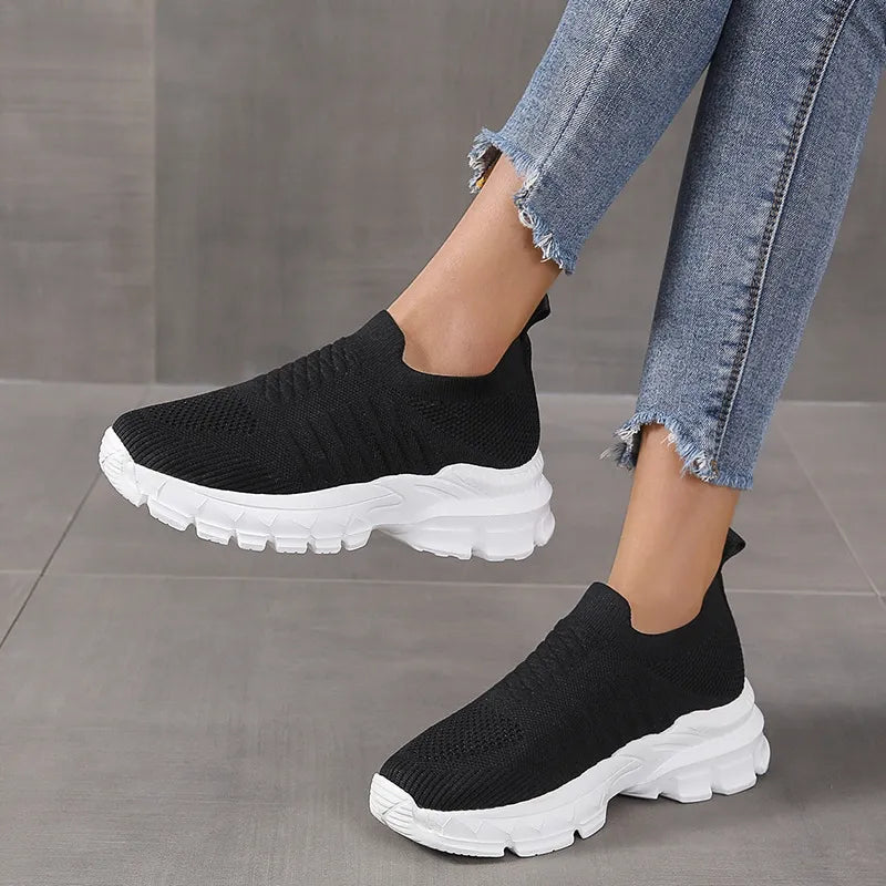 Breathable Mesh Round Toe Platform Athletic Black