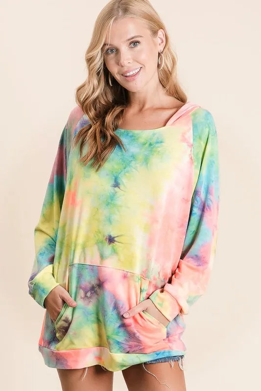 BiBi Tie Dye Terry Hoodie with Kangaroo Pocket
