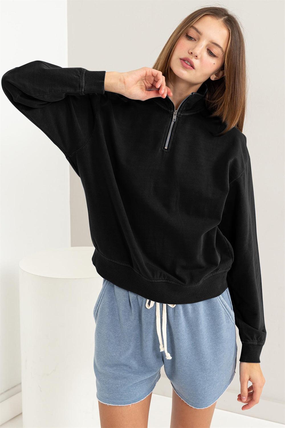 HYFVE Half Zip Drop Shoulder Sweatshirt Black