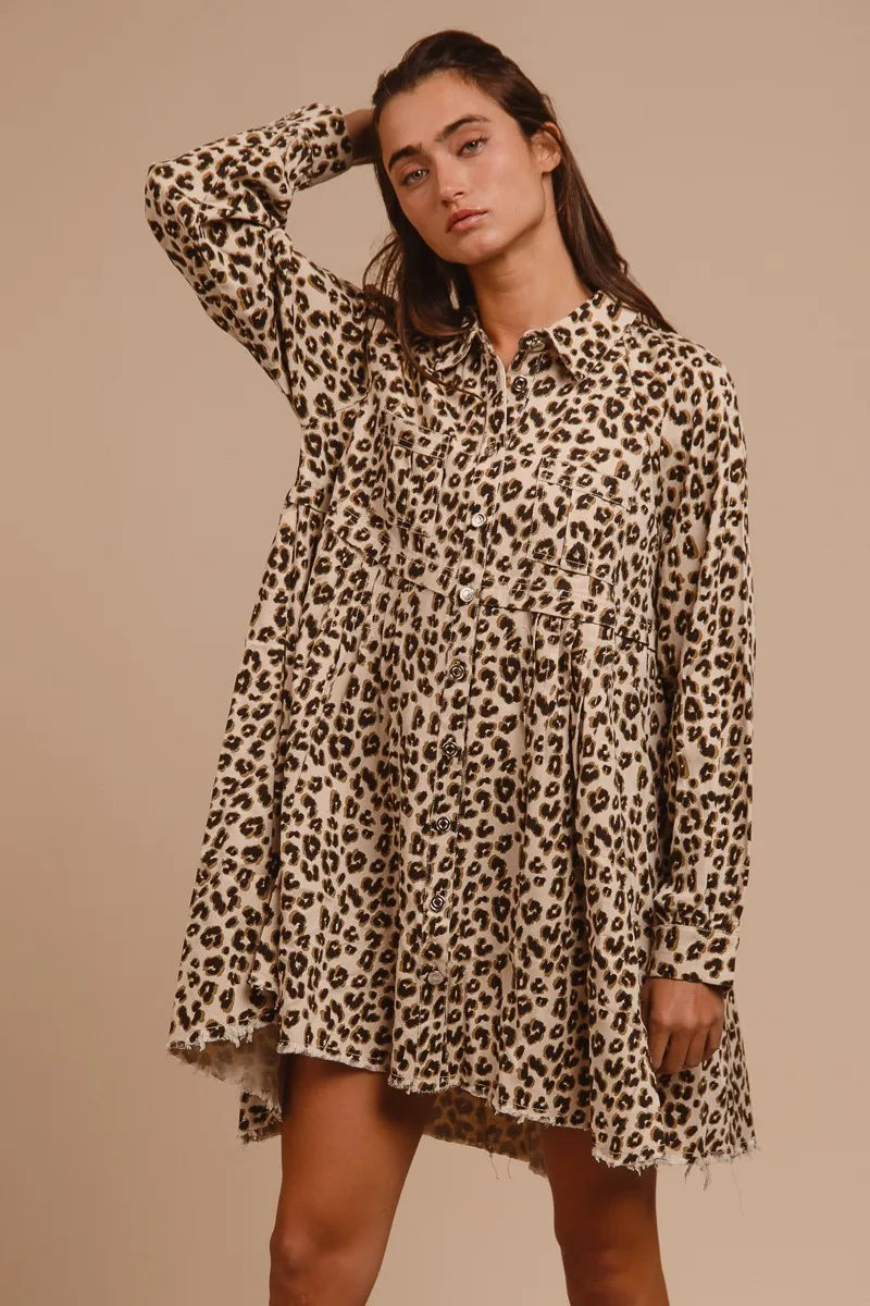 BiBi Washed Denim Button Down Dress with Side Pocket