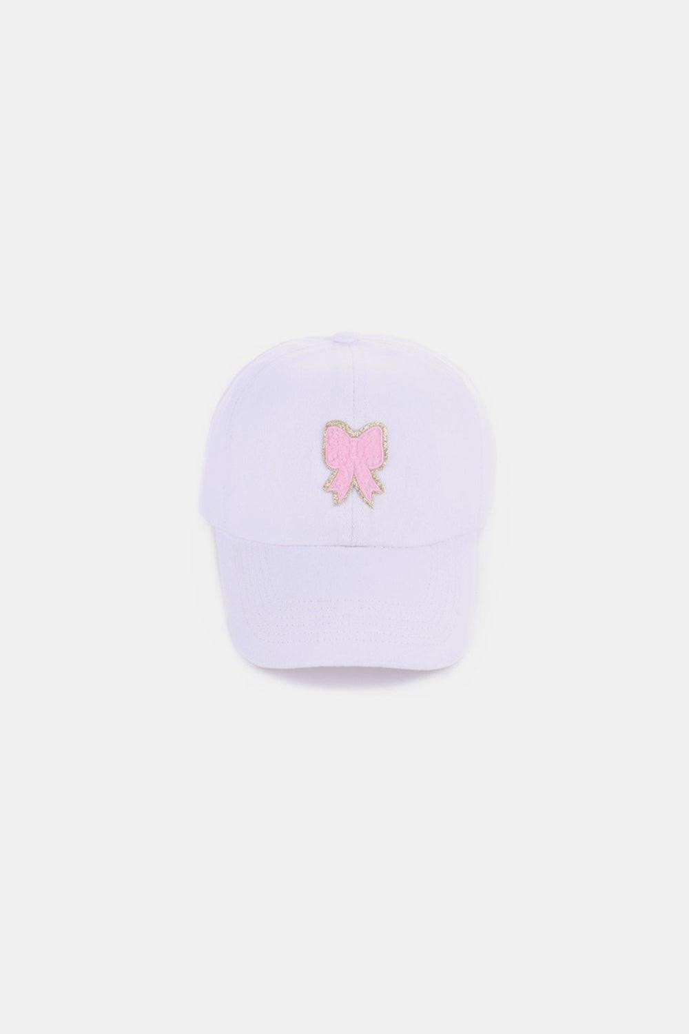 Zenana Ribbon Bow Chenille Patch Baseball Cap White One Size